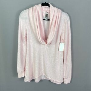 GO COUTURE Cowl Neck High/Low Tunic Sweater in Pink Size Medium